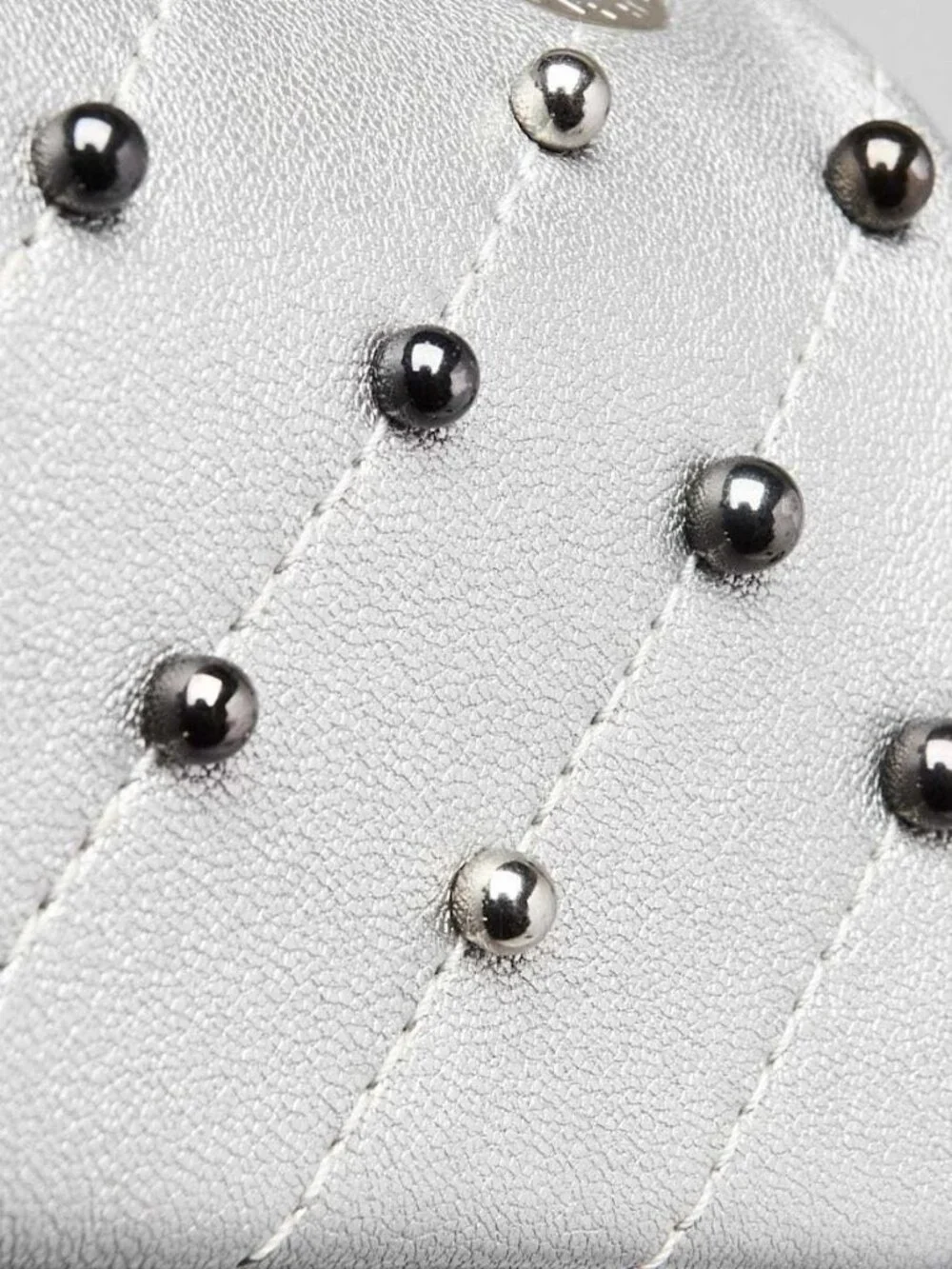 Chanel Silver Chevron Quilted Leather Studded Rectangular Mini Flap Bag